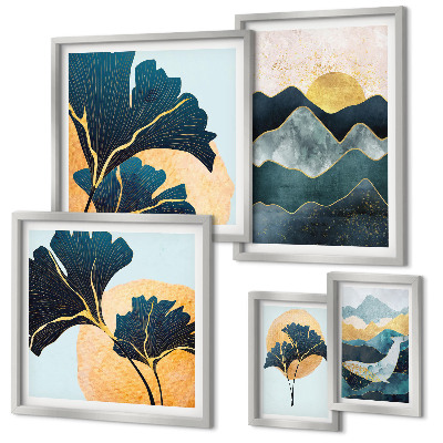 Ensemble de 5 tableaux Paysages végétaux de montagne élégants