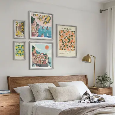 Tableau de décoration murale représentant des marchés de fruits en bord de mer