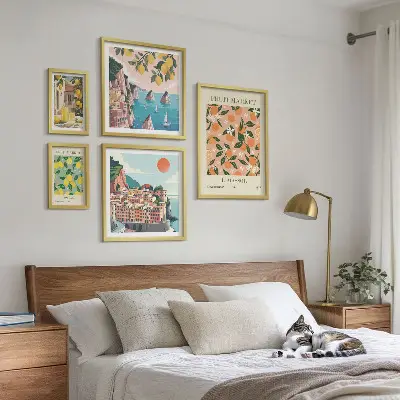 Tableau de décoration murale représentant des marchés de fruits en bord de mer