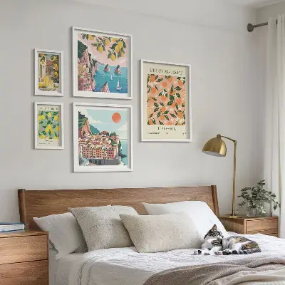 Tableau de décoration murale représentant des marchés de fruits en bord de mer