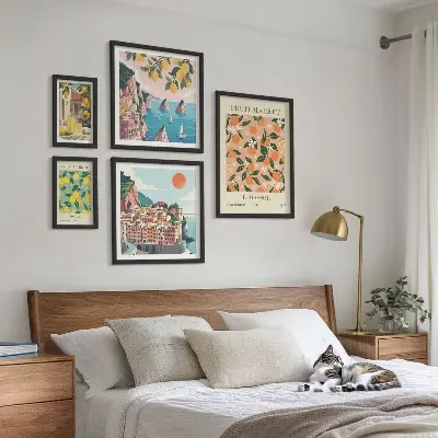 Tableau de décoration murale représentant des marchés de fruits en bord de mer