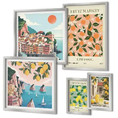 Tableau de décoration murale représentant des marchés de fruits en bord de mer