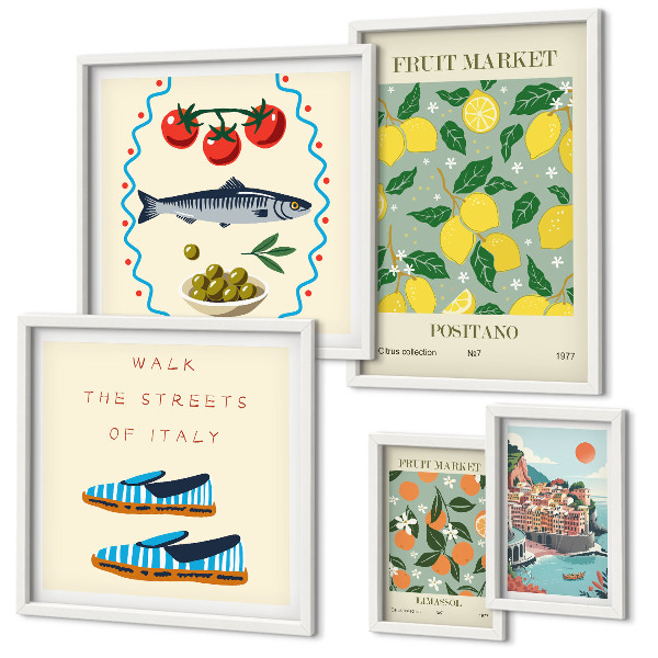 Ensemble de 5 tableaux Collection de fruits d'Italie