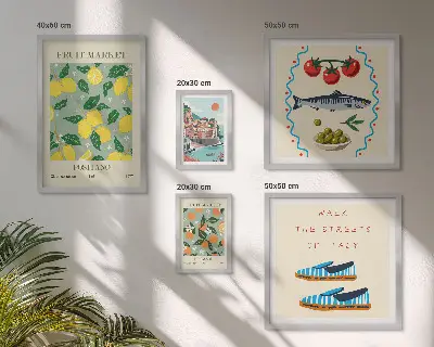 Collection de fruits d'Italie ensemble de 5 tableaux