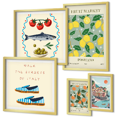 Ensemble de 5 tableaux Collection de fruits d'Italie