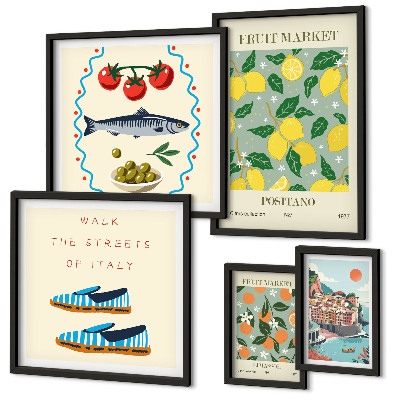 Ensemble de 5 tableaux Collection de fruits d'Italie