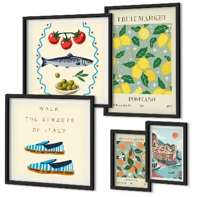 Collection de fruits d'Italie ensemble de 5 tableaux
