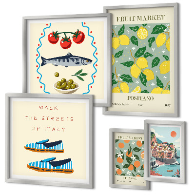 Ensemble de 5 tableaux Collection de fruits d'Italie