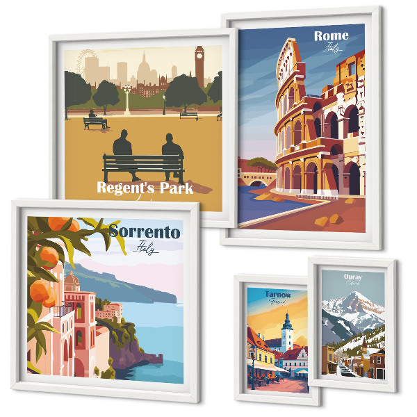 Lot de tableaux encadrés Paysages des villes européennes