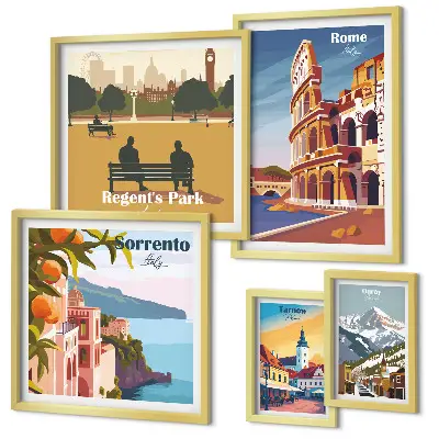 Lot de tableaux encadrés représentant des paysages de villes européennes