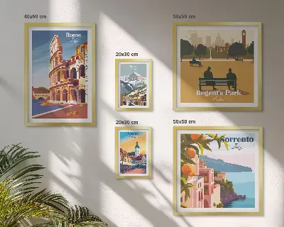 Lot de tableaux encadrés représentant des paysages de villes européennes