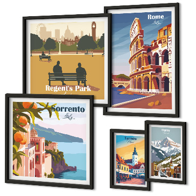 Lot de tableaux encadrés Paysages des villes européennes