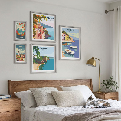 Ensemble de 5 tableaux Paysages côtiers d'Europe
