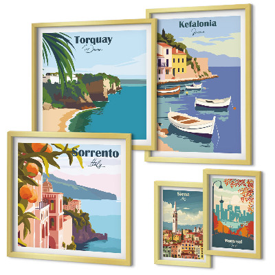 Ensemble de 5 tableaux Paysages côtiers d'Europe