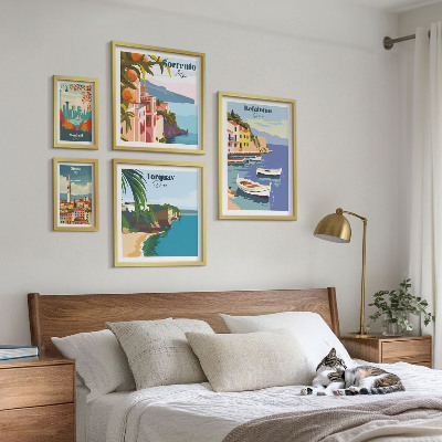 Ensemble de 5 tableaux Paysages côtiers d'Europe