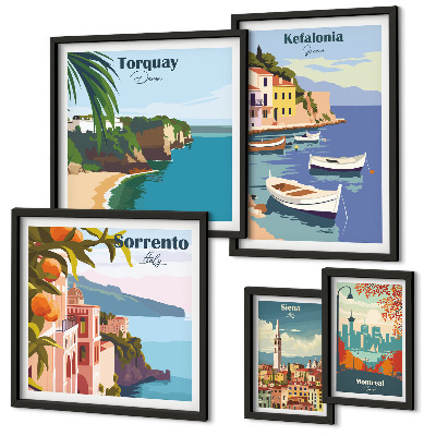 Ensemble de 5 tableaux Paysages côtiers d'Europe