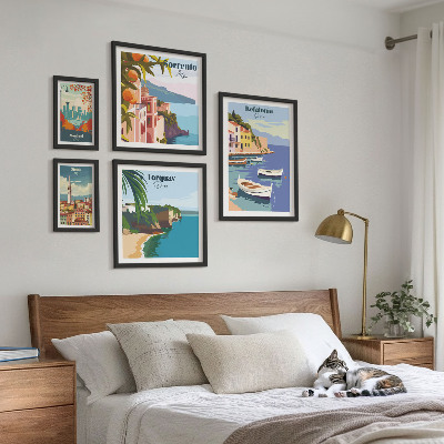 Ensemble de 5 tableaux Paysages côtiers d'Europe