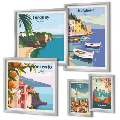 Ensemble de 5 tableaux Paysages côtiers d'Europe