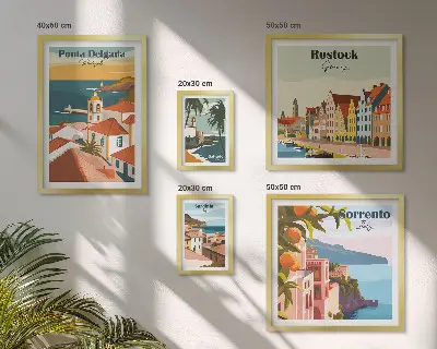 Lot de tableaux encadrés représentant des paysages urbains européens