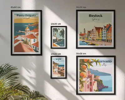 Lot de tableaux encadrés représentant des paysages urbains européens