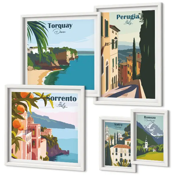 Villes italiennes pittoresques ensemble de 5 tableaux