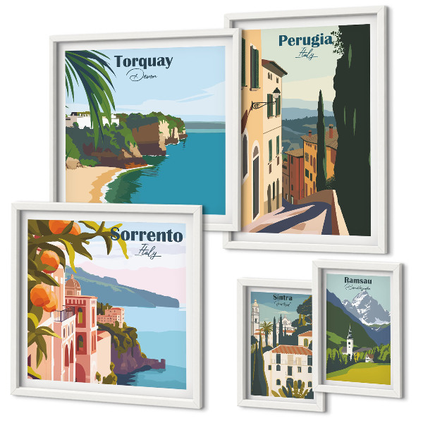 Ensemble de 5 tableaux Villes italiennes pittoresques