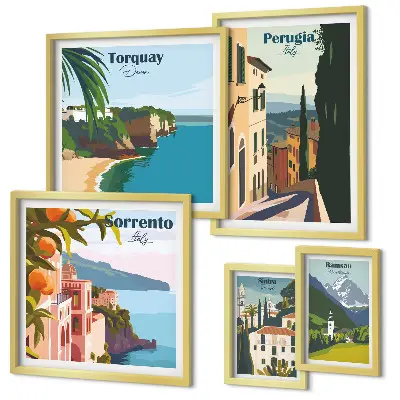 Villes italiennes pittoresques ensemble de 5 tableaux
