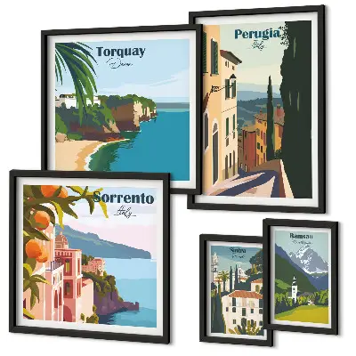 Villes italiennes pittoresques ensemble de 5 tableaux