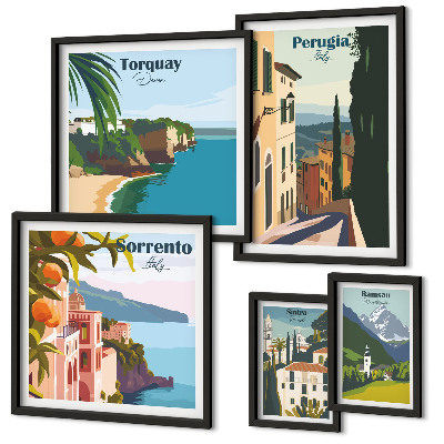 Ensemble de 5 tableaux Villes italiennes pittoresques