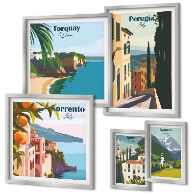Ensemble de 5 tableaux Villes italiennes pittoresques