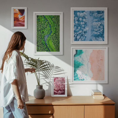 Ensemble de 5 tableaux Paysages verdoyants naturels