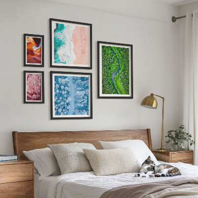 Ensemble de 5 tableaux Paysages verdoyants naturels