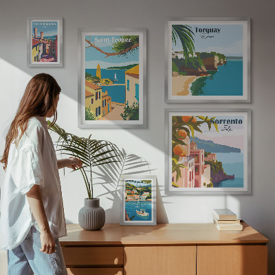 Lot de tableaux encadrés Paysages de villes européennes