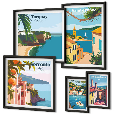 Lot de tableaux encadrés Paysages de villes européennes