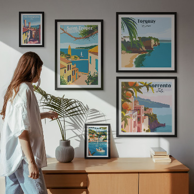 Lot de tableaux encadrés Paysages de villes européennes