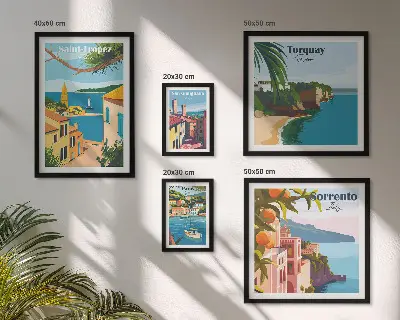 Lot de tableaux encadrés représentant des paysages de villes européennes