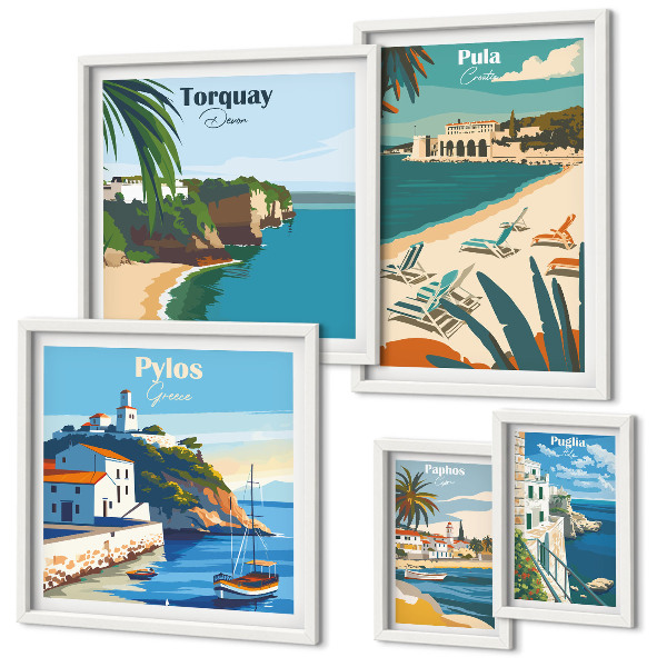 Ensemble de 5 tableaux Paysages côtiers d'Europe