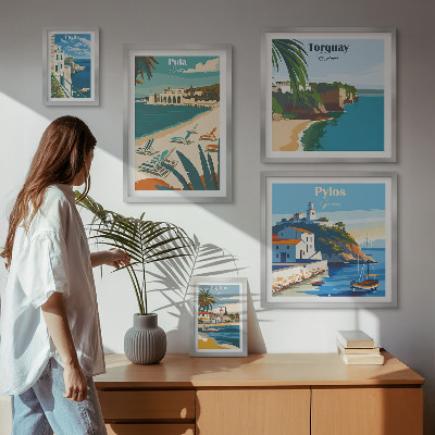 Ensemble de 5 tableaux Paysages côtiers d'Europe