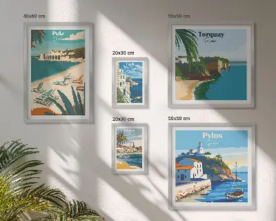 Ensemble de 5 tableaux représentant des paysages côtiers d'Europe