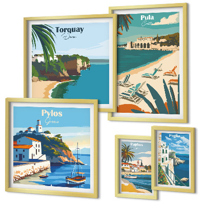 Ensemble de 5 tableaux Paysages côtiers d'Europe
