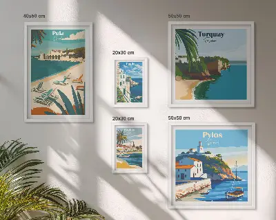Ensemble de 5 tableaux représentant des paysages côtiers d'Europe