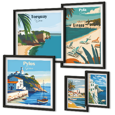 Ensemble de 5 tableaux Paysages côtiers d'Europe