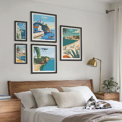 Ensemble de 5 tableaux Paysages côtiers d'Europe