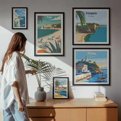 Ensemble de 5 tableaux Paysages côtiers d'Europe