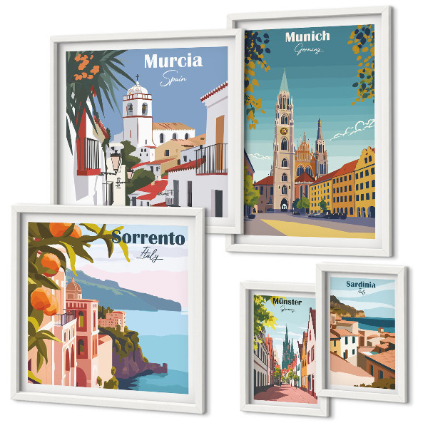 Ensemble de 5 tableaux Architecture des villes européennes