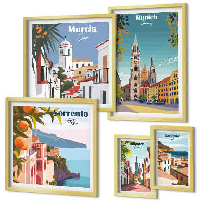 Ensemble de 5 tableaux Architecture des villes européennes