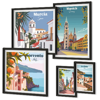 Ensemble de 5 tableaux Architecture des villes européennes