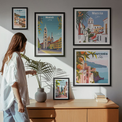 Ensemble de 5 tableaux Architecture des villes européennes