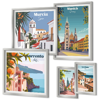 Ensemble de 5 tableaux Architecture des villes européennes