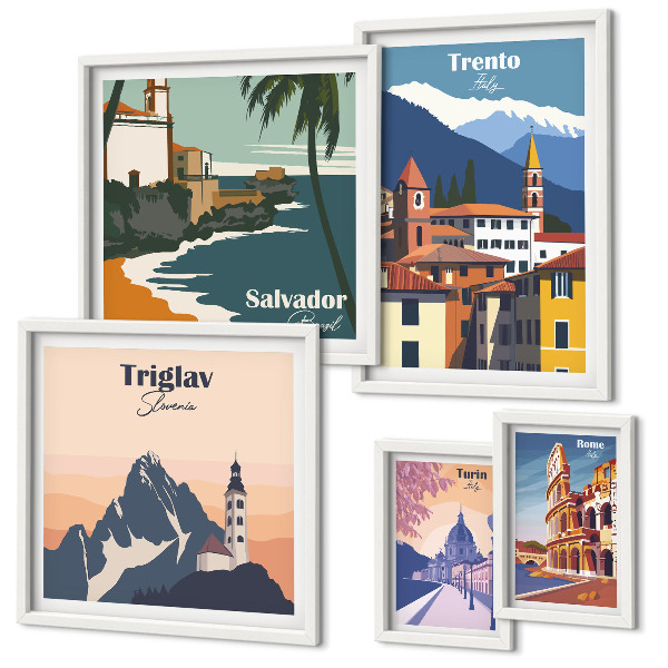 Lot de tableaux encadrés Paysages urbains européens